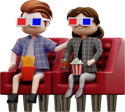 3d character watching movie
